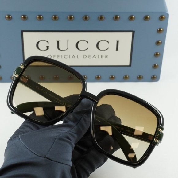 FINAL PRICE NEW GUCCI GG1066S 003 BLACK GREEN BROWN SQUARE WOMENS SUNGLA… - Picture 4 of 12